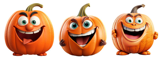 cute, goofy funny children Halloween pumpkin head cartoon figure - obrazy, fototapety, plakaty