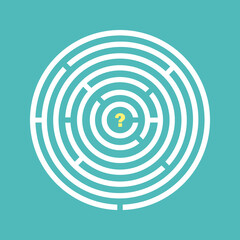 Every problem has a solution. The challenge of solving puzzle. Question mark and maze symbol. Find a way out.