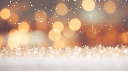 Fototapeta na wymiar Winter Christmas Snow Fall Bokeh Lights Snowflakes Pastel Colour Background