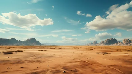 Foto op Canvas Barren desert landscape with jagged sand, clear sky © Abdul