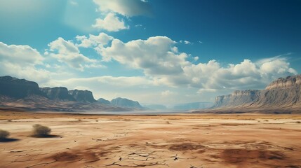 Barren desert landscape with jagged sand, clear sky