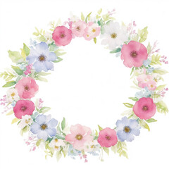 Fototapeta premium watercolor illustration of a delicate wreath of flowers