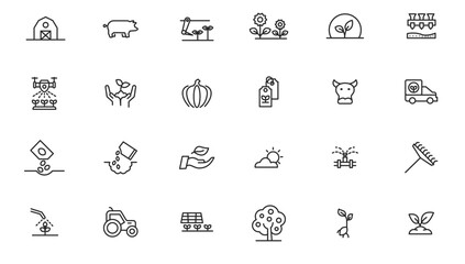 Agriculture icon set. Ecology line icons set. Tending Icon set