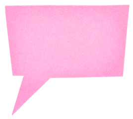Pink blank cut out paper cardboard speech bubble of rectangular shape with copy space for text on transparent or white background

