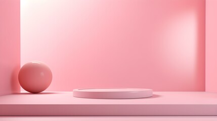 Minimal Studio Background in pink Colors. Modern Podium for Product Presentation
