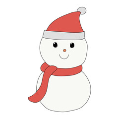 A Christmas snowman PNG transparent background in a hand-drawn minimal xmas concept, illustration