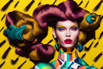 Obraz premium beautiful model colorful hair and wear art22 . Generative AI 