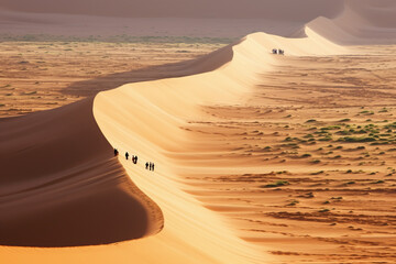 People walking through a desert