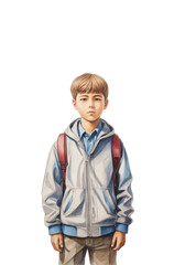 Back to school: Happy Caucasian boy, backpack, first day
| Transparent Background | Generative AI