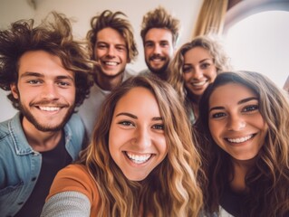Fototapeta premium Friendship Day. Happy friends is smilling. Generative AI