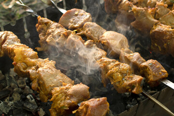 Shish kebab BBQ meat  on grill
