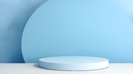Minimal Studio Background in sky blue Colors. Modern Podium for Product Presentation
