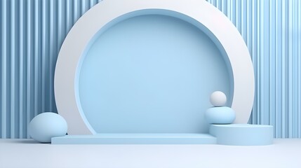 Minimal Studio Background in sky blue Colors. Modern Podium for Product Presentation
