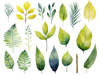 collection of green leaves. generative ai 