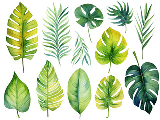 collection of green leaves. generative ai 