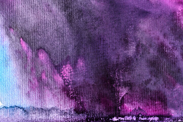 Abstract watercolor background. Stained purple lilac paint on canvas, art collage.