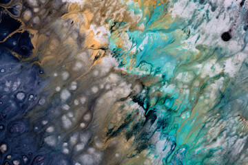 Exclusive beautiful pattern, abstract fluid art background. Flow of blending multicolored paints mixing together. Blots and streaks of ink texture for print and design.