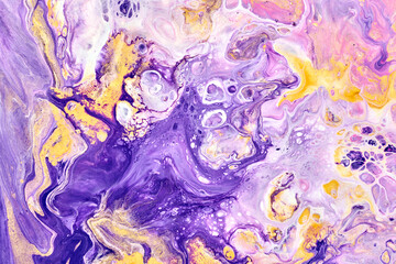 Exclusive beautiful pattern, abstract fluid art background. Flow of blending multicolored paints mixing together. Blots and streaks of ink texture for print and design.