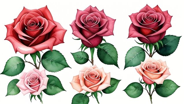 Rose watercolors set, generative ai