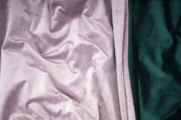 emerald and pink pleated velvet background image, green and pink silk fabric for background web...