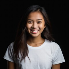 Asian Girls' Education. Happy beautiful Asian Girl is smilling on color background. Generative AI