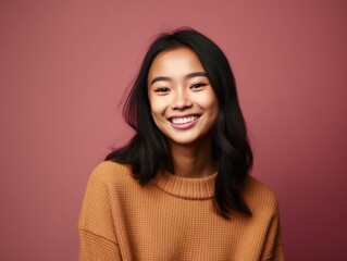 Fototapeta premium Asian Girls' Education. Happy beautiful Asian Girl is smilling on color background. Generative AI