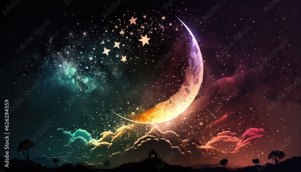 Wall mural dreamy moon and star bedtime wallpaper for children's rooms generative ai