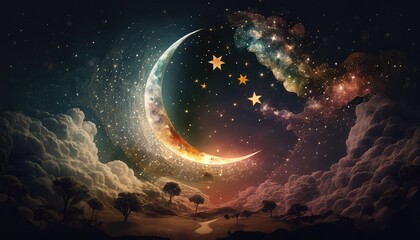 cosmic moon and star wallpaper for a nursery serene generative ai
