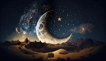 Fotobehang bright half moon and star wallpaper for kids midnight dreams generative ai © Align