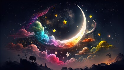 dreamy moon and star bedtime wallpaper for children's rooms generative ai