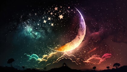 dreamy moon and star bedtime wallpaper for children's rooms generative ai