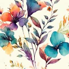 abstract colorful floral blossom background in hand painted style generative ai