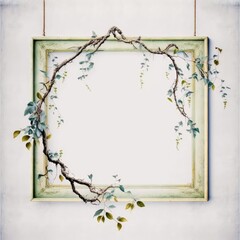 empty wooden liana frame background with tropical leaves generative ai