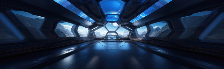 Spaceship bridge or scifi style cockpit. Ultra modern sci-fi design. Hand edited generative AI. 