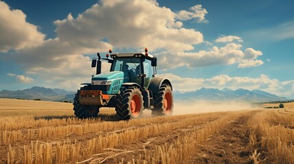 Agricultural scene with heavy equipment, clear sky