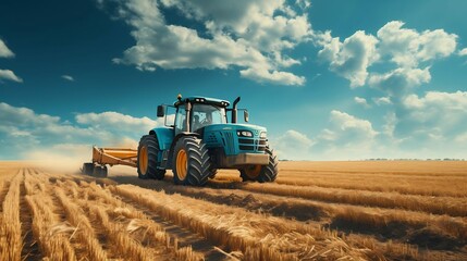 Agricultural scene with heavy equipment, clear sky