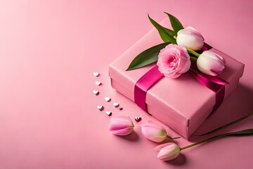 pink rose and gift box mothers day special AI Generated 