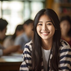 Asian Girls' Education. Happy beautiful Asian Girl is smilling. 