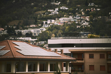 Concept of sustainable future. Solar roof installation company. Solar Panels and Photovoltaic.