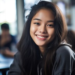 Fototapeta premium Asian Girls' Education. Happy beautiful Asian Girl is smilling. 