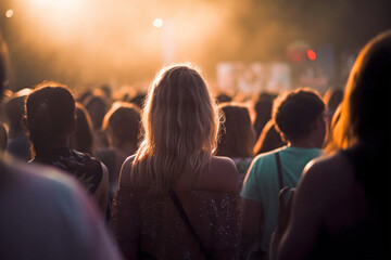 Back view of woman at music concert festival