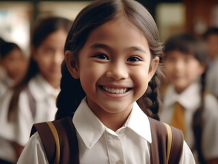 Asian Girls' Education. Happy beautiful Asian Girl is smilling. Generative AI