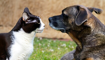 Cat and dog face to face, Generative AI