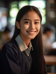 Fototapeta premium Asian Girls' Education. Happy beautiful Asian Girl is smilling. 
