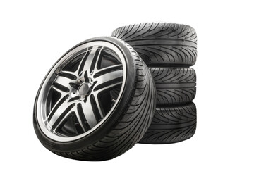 A set of new tires and rims of 4 pieces on a white background