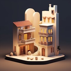 Townhouse 3d cartoon illustration - Generative AI.
