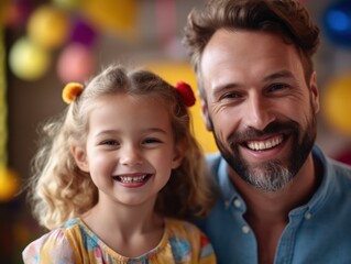 Happy father's day. Father and daughter smiling happily. Generative AI