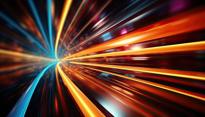 Obraz premium Colorful neon speed light lines background. Fiber optic Technology. Futuristic wallpaper. banner. Illustration. Generative AI