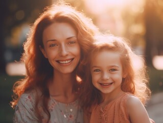 Fototapeta premium Happy Mother's Day. Mather and daughter smiling happily. 