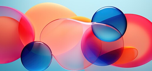 Abstract circles blue, yellow and orange on light blue background, 3d gradient spheres, futuristic objects for advertising booklet, poster or disqount voucher illustration Generative AI